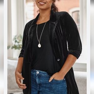 J. Jill Silk Blend Velour Blazer Size XL Black